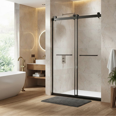 Porte de douche coulissante double moderne sans cadre l 48 po x H 76 po avec verre trempé 3/8 po (10 mm) et certifié Sgcc