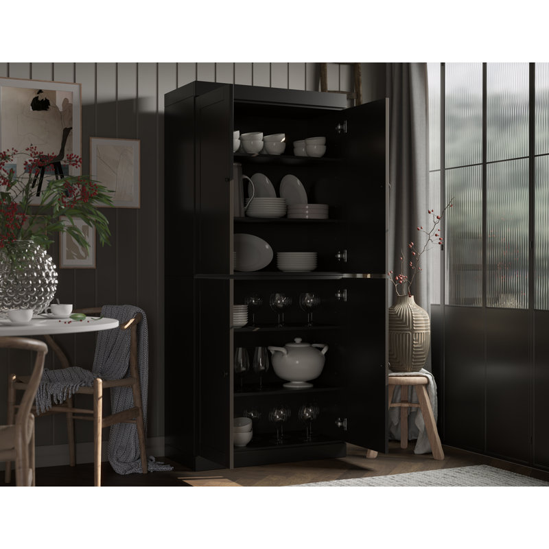 Garde-manger 100% bois massif 32 po avec portes Shaker et tablettes réglables, Noir