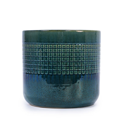 3 Grid Ceramic Flowerpot In Blue For Patio, Garden And Windowsill - , Long-Lasting With Drainage Roots Planters Indoor Use Long-Lasting, Frost- Hole