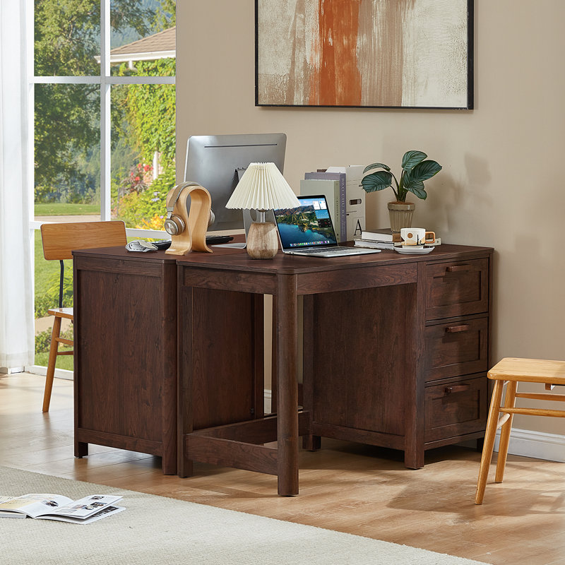 48'' Farmhouse Executive Desk With Storage, Wooden Home Office Desk With Drawer And Vintage Handle, Large Computer Writing Desk For Study, Bedroom, Living Room
