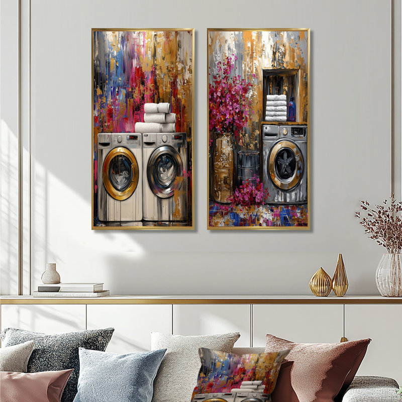 Gold And Purple Laundry Soap Blend I - Laundry Wall Art 2 Pieces Set, Gold Floater Framed, 32" H x 32" W