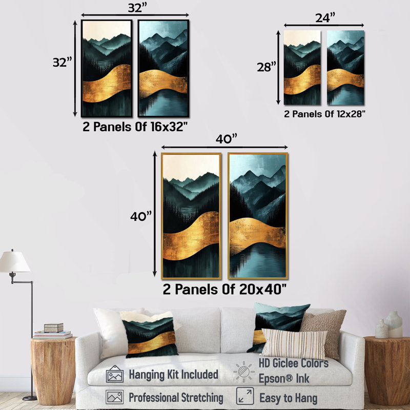 Minimal Forest And Peaks Solitude Horizon I - Collection de 2 impressions sur toile, paysages, 28" H x 25" W, Wrapped Canvas