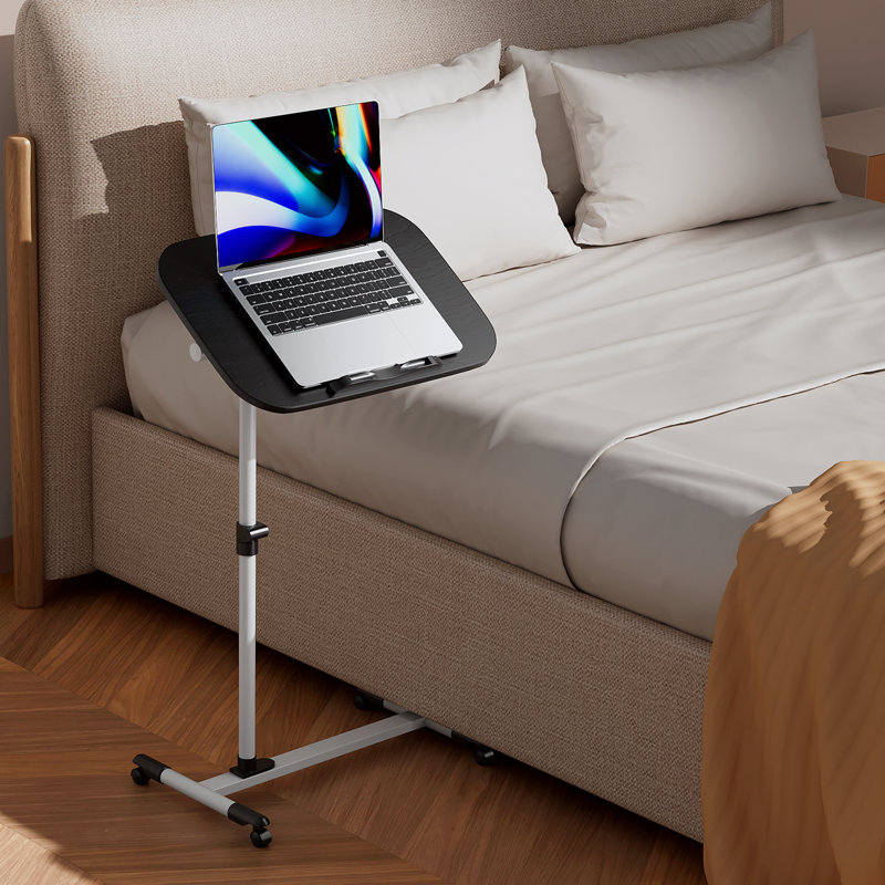 Mobile Computer Desk, Adjustable Height Standing Table, Laptop Desk Rolling Sit-Stand with Wheels, White