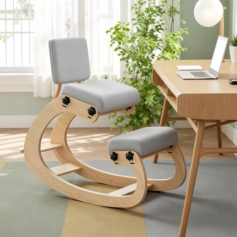 Adjustable Comfortable Kneeling Office Chairs, Engineering Timber Support Seat, Home Office Kneeling Chairs to Relieve Back Pain