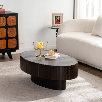 Table basse Wooden.𝟓-𝐈𝐍𝐂𝐇 moderne ovale en bois en forme d'olive avec design cannelé en bois massif pour le salon