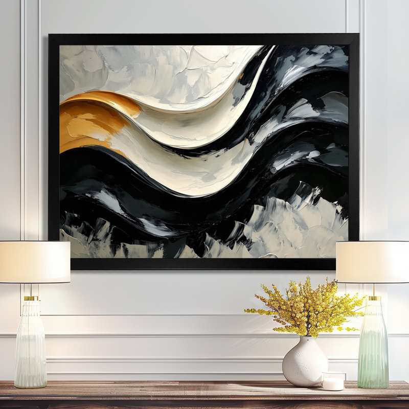 Okko - Abstract Wall Art, H 30 po x l 40 po, Cadre simple, Noir