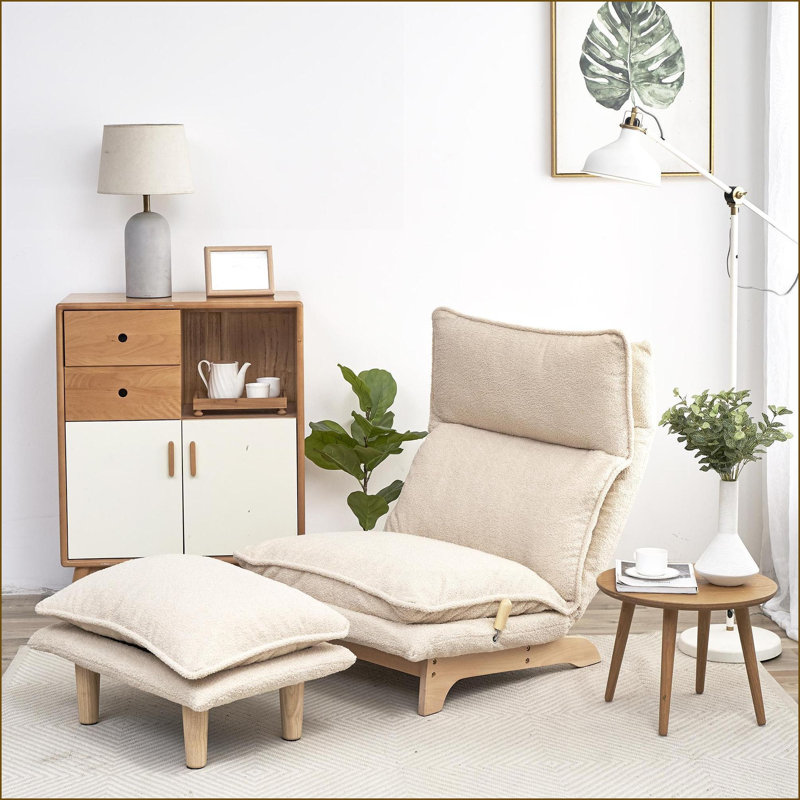 Fauteuil inclinable pliable Lazy Sofa - Siège de loisirs multifonctionnel pour le balcon de la chambre à coucher du salon | Beige | Profondeur du siège 27,56