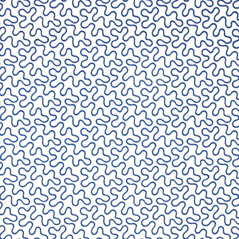 Schumacher x Celerie Kemble Meander Embroidery Fabric, Blue on Ivory