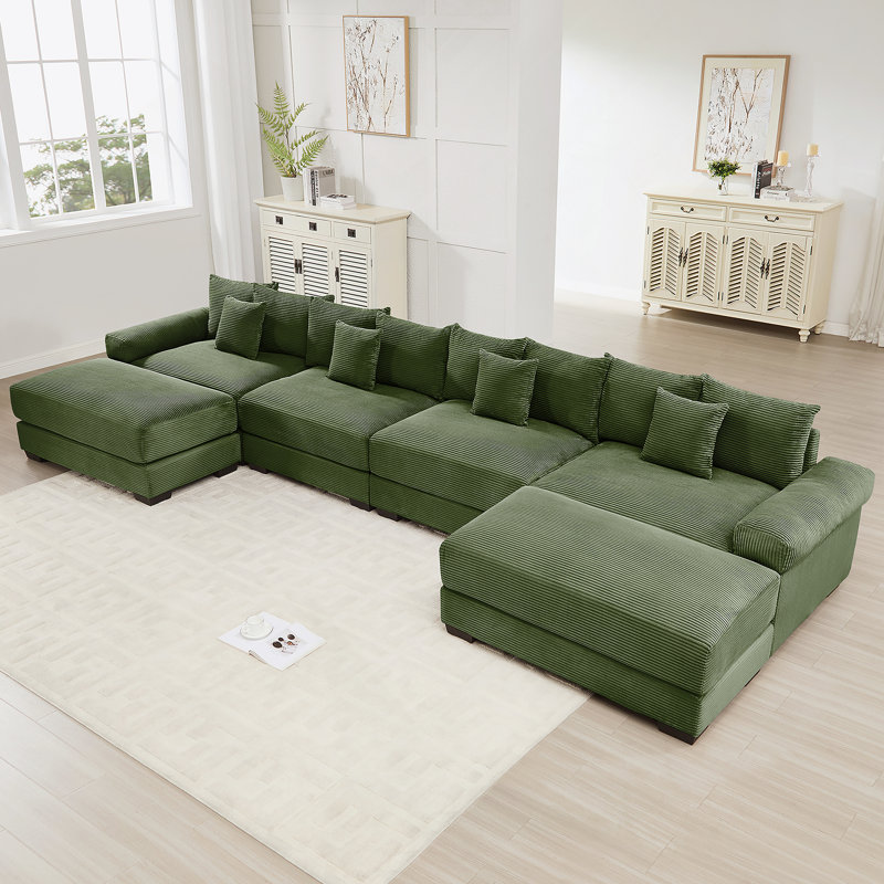 Canapé modulaire surdimensionné en U 170 po Cloud, Velours côtelé vert
