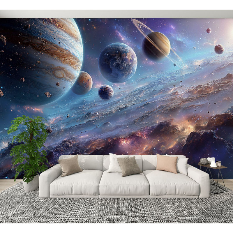 Papier peint adhésif ultra-détaillé Nebula Planets, L 144 po x l 100 po