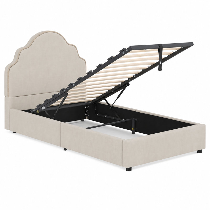 Upholstered Single (3') Ottoman Bed, Beige