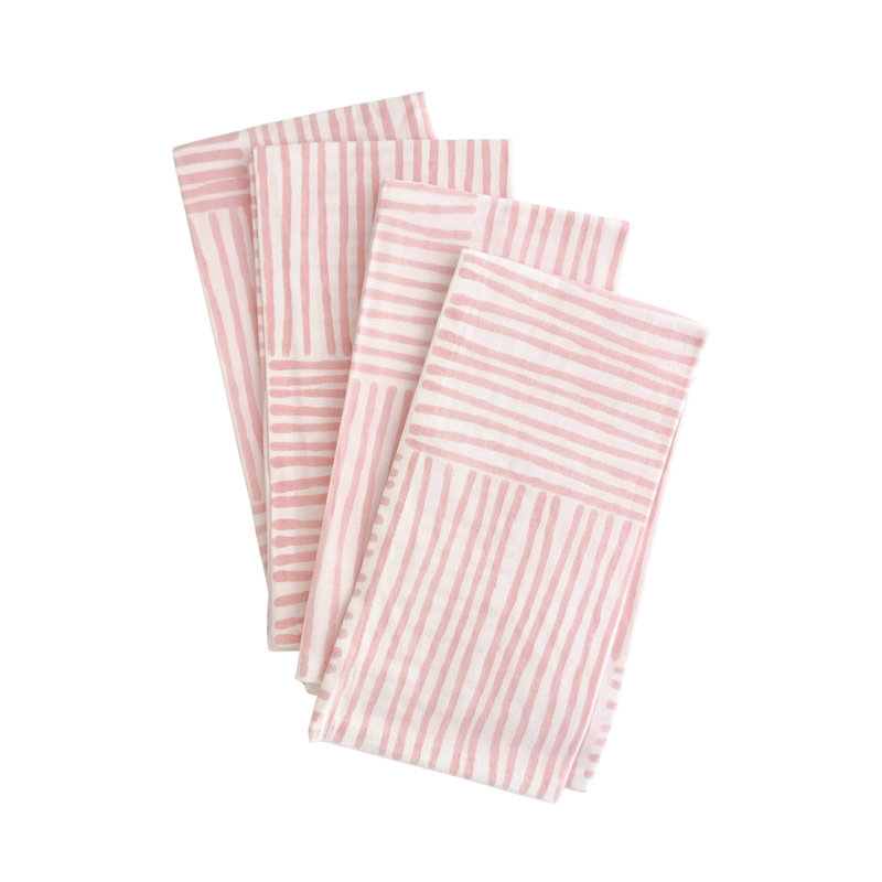 Serviettes S / 4 - rayé, rose