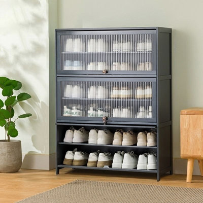 Range-chaussures à portes rabattables à 7 niveaux - Range-chaussures grande capacité avec portes translucides anti-poussière