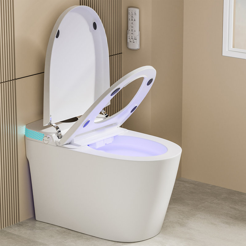 Toilette intelligente avec siège chauffant, fonction bidet, séchoir à air chaud, chasse d'eau automatique, affichage à DEL, capteur de pied, buse autonettoyante, télécommande sans fil - idéale pour la maison, l'hôtel, le bureau