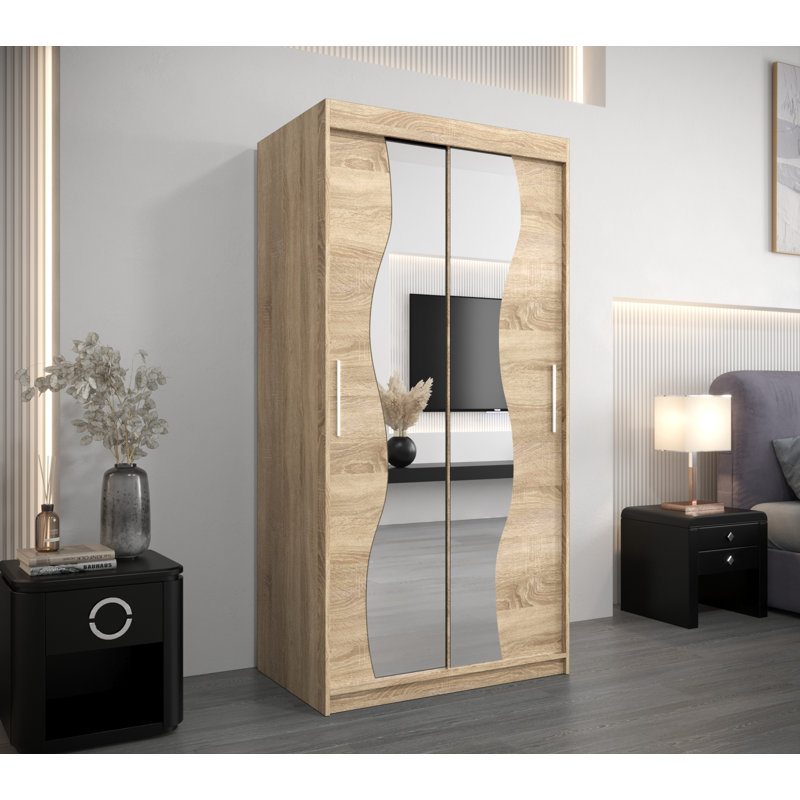 Birecree 2 Door Manufactured Wood Wardrobe, 200Cm H x 100Cm W x 62Cm D, Oak Sonoma