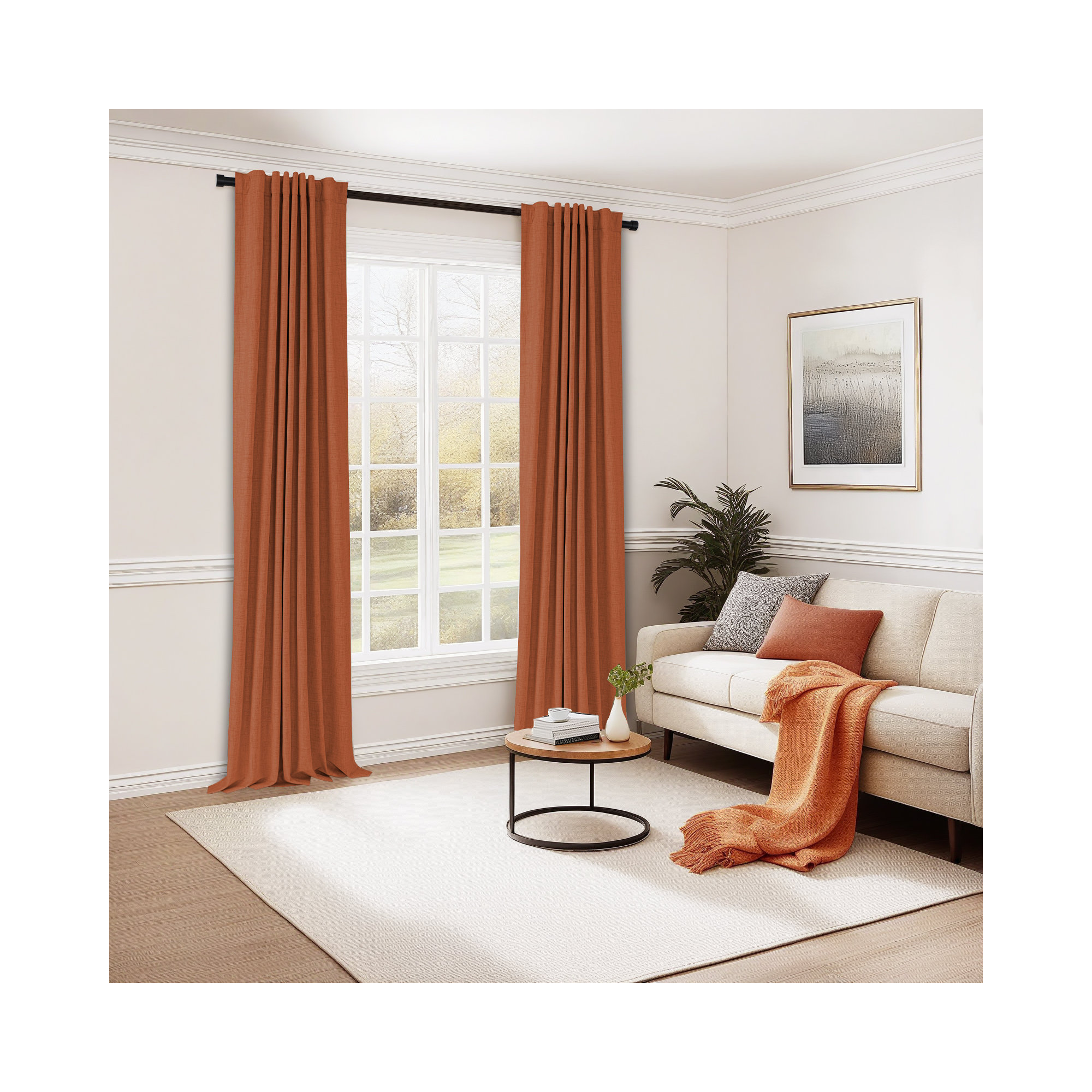 Graciella Thermal Insulated Faux Linen Textured 100% Blackout Curtains for Bedroom Living Room Back Tab/Rod Pocket, Orange