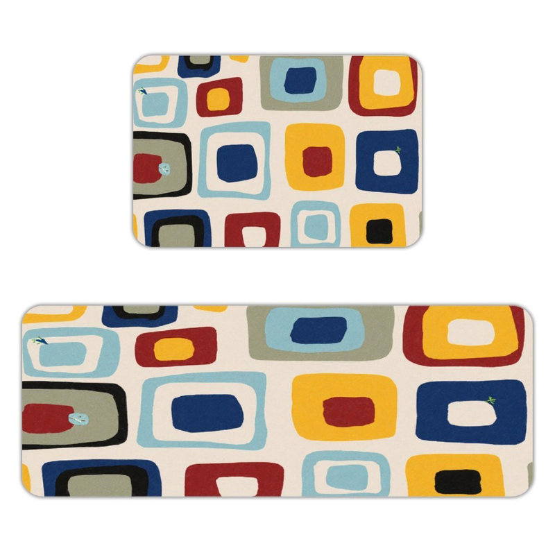 Tapis de cuisine antidérapants carrés rétro 2 pièces
