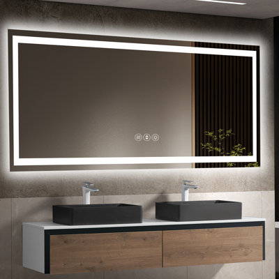Miroir de salle de bain 84 po x 40 po à DEL sans cadre, miroir intelligent