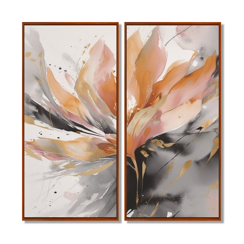Impression sur toile abstraite orange et gris, impression abstraite sur toile orange 2 pièces, H 20 po x l 24 po, Brun