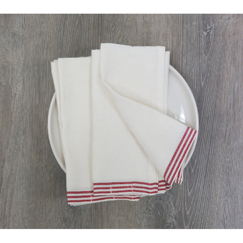 Alsace Striped Waffle Tea Towel, White/Red