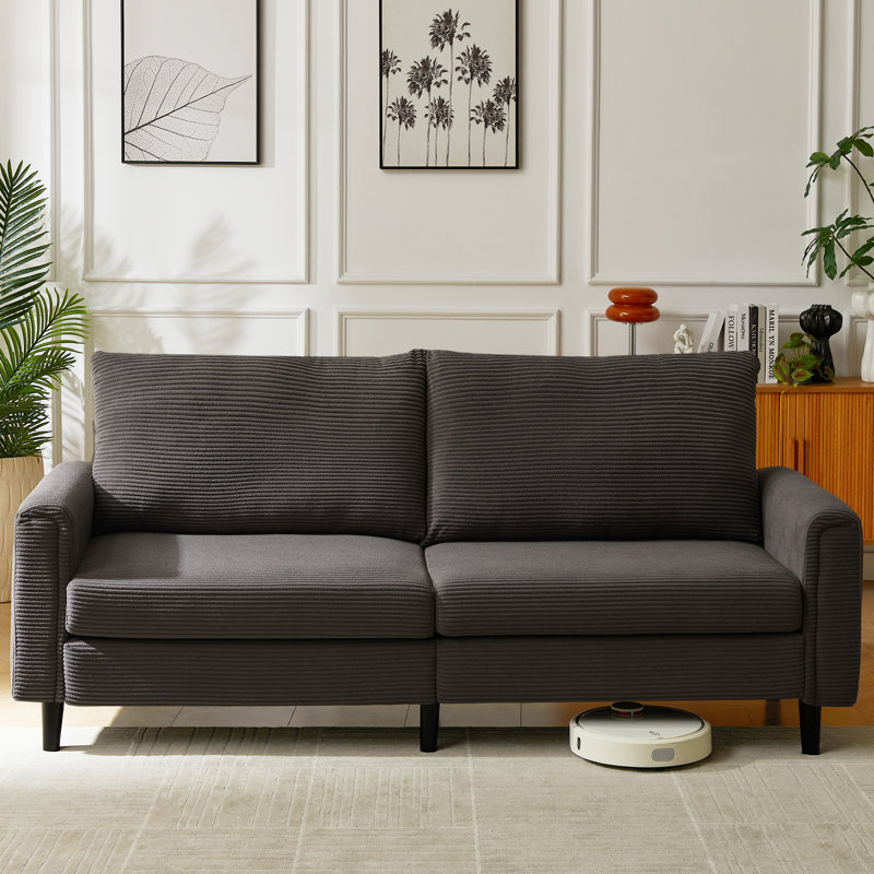 79" Upholstered Corduroy Sofa with Square Arms and Cushion Back, Grey