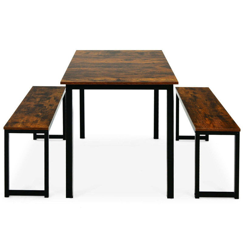 Ensemble de salle à manger 3 pièces avec table rectangulaire et deux bancs