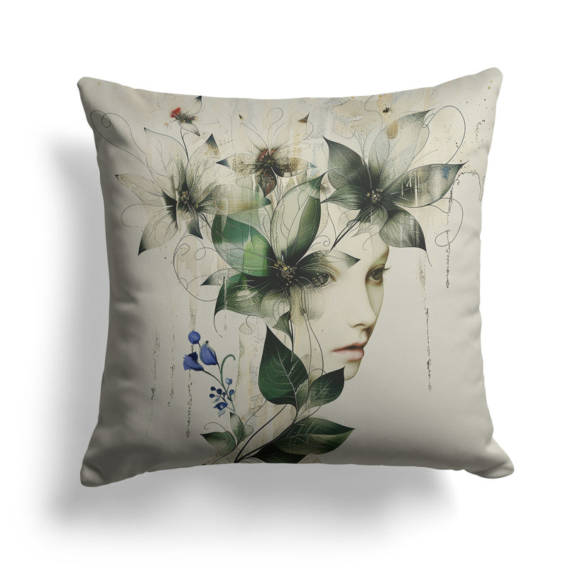 Oreiller en faux suède avec housse amovible Flora, H 18 po x l 18 po, Bleu vert