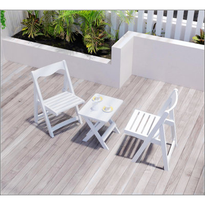 Foldable Small Table And Chair Set With 2 Chairs And Rectangular Table  White