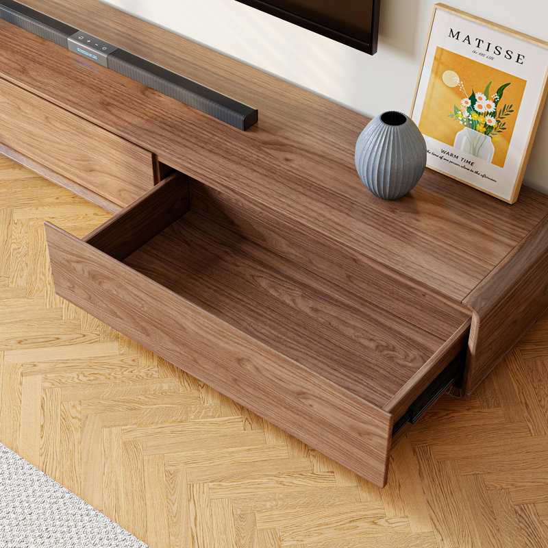 Console multimédia 94,5 po en noyer avec tiroir, H 12,2 po x l 94,5 po x P 14,6 po