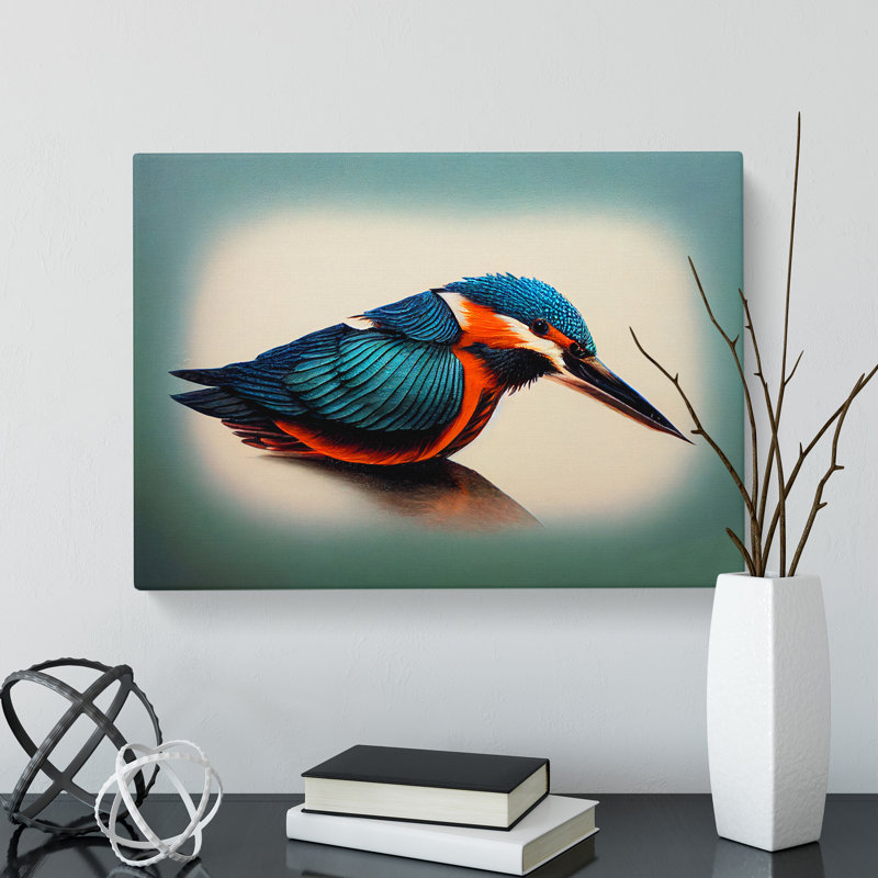 Vibrant Kingfisher Bird - Wrapped Canvas, 50cm H x 76cm W x 3cm D