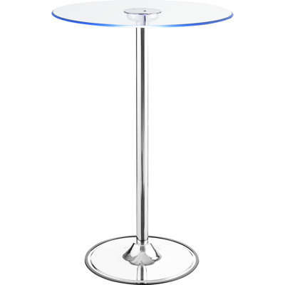 Glass Top Led Bistro Bar Table - Round Dining Room With Pedestal Base, 42 Inches High, 28 Wide And Deep, Energy Efficient Dimmable , Sleek Metallic Finish, Metal Construction