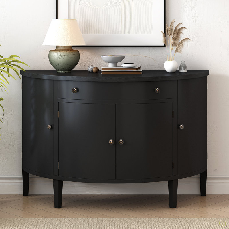Armoire de rangement moderne à conception incurvée, console en bois, canapé, table, buffet avec 4 portes et tablettes réglables pour le couloir d'étude