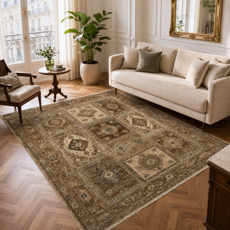 Vintage Look Cotton and Chenille Flatweave Area Rug, 200 cm round