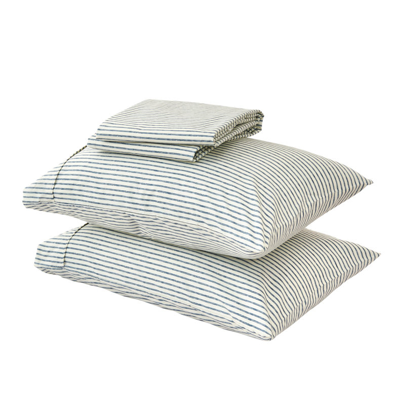 Blue and White Striped Queen Microfiber Sheet Set