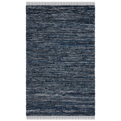 Tapis bleu marine / noir en coton tissé à la main Ketter