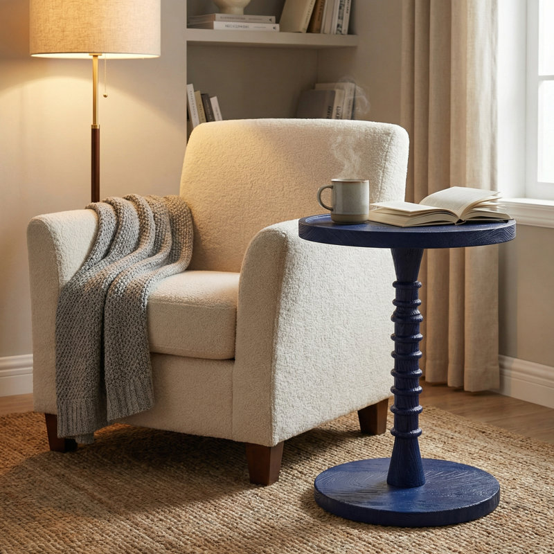 Madeline Threaded Drink Table Navy Blue, Navy Blue