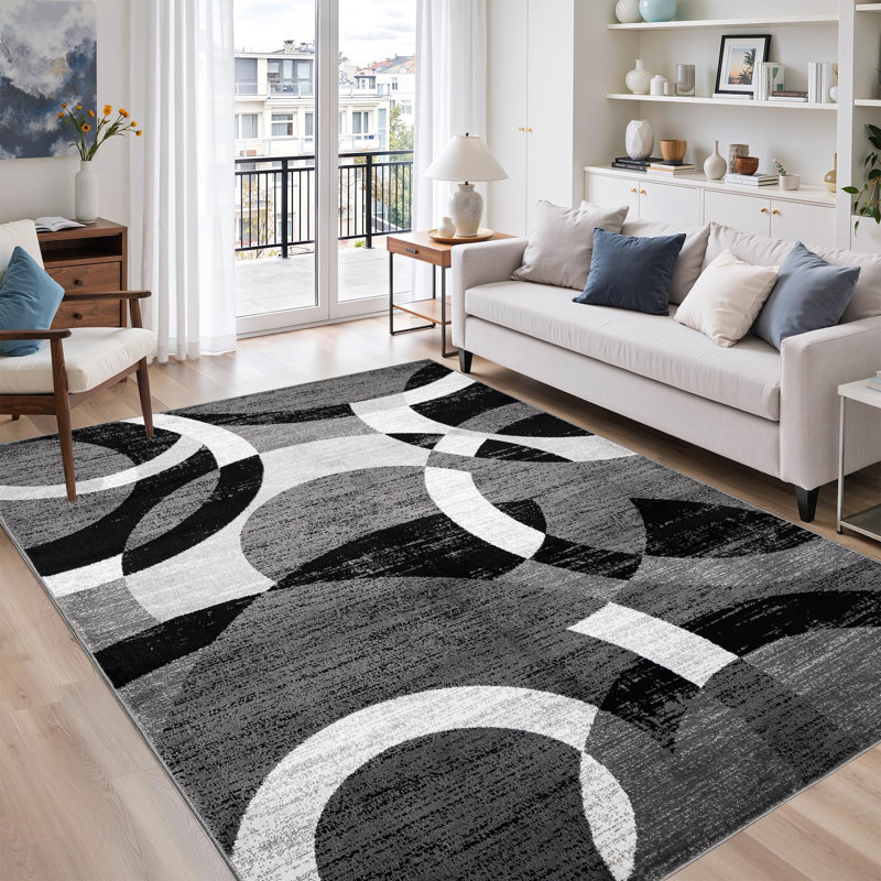 Abstract Area Rug, Black, Rectangle 120 x 170 cm