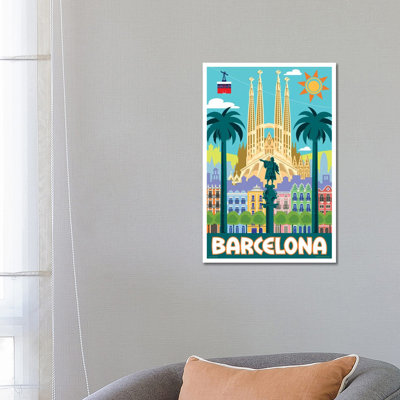 Barcelona Travel Poster by Jim Zahniser - Wrapped Canvas Print