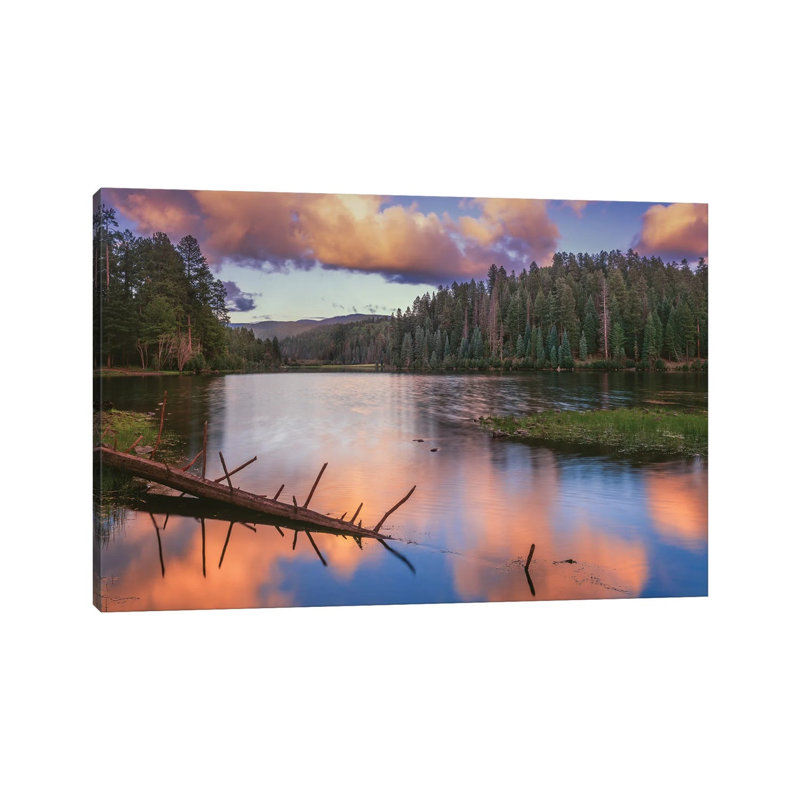 Landscape with Christmas Tree Lake and Evergreen Forest at Sunset, White Mountain Apache Reservation, Arizona, USA 1 Piece Wrapped Canvas Wall Art