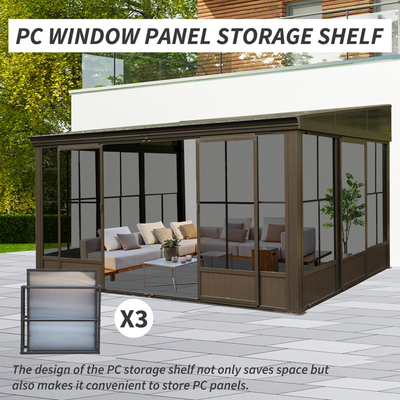 14 pi. L 12 pi. D Solarium de jardin mural en aluminium toutes saisons D