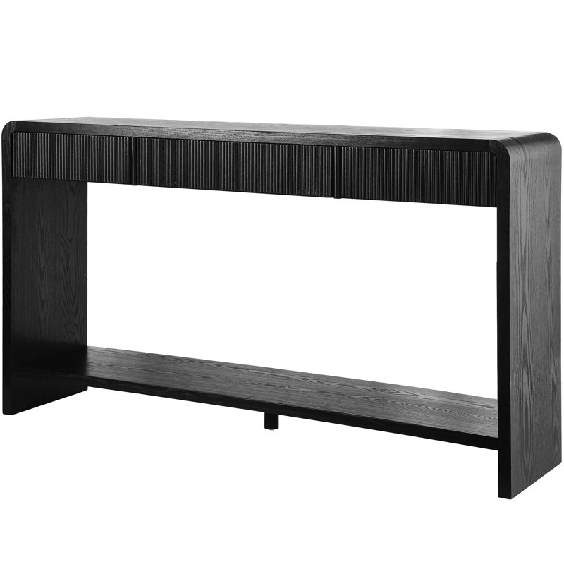 Modern 3 - Drawer Console Table With Vertical Groove And Rounded Corners, Suitable For Residential Entryway Black Frame, Wood Craftsmanship, Stable Base Frame Round Edge Slats, Ideal Hallway Solid