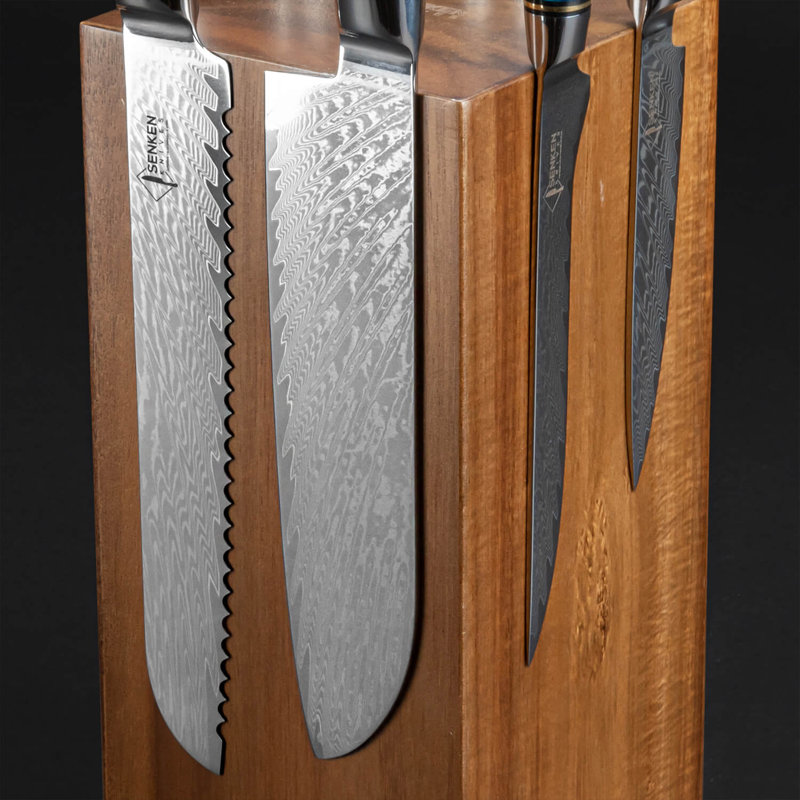 Rotating Magnetic Knife Block - Natural Acacia Hardwood Knife Stand with 360 Degrees Rotation -  Ultra Strong Neodymium Magnets - Universal Knife Holder Storage For Kitchen Counter