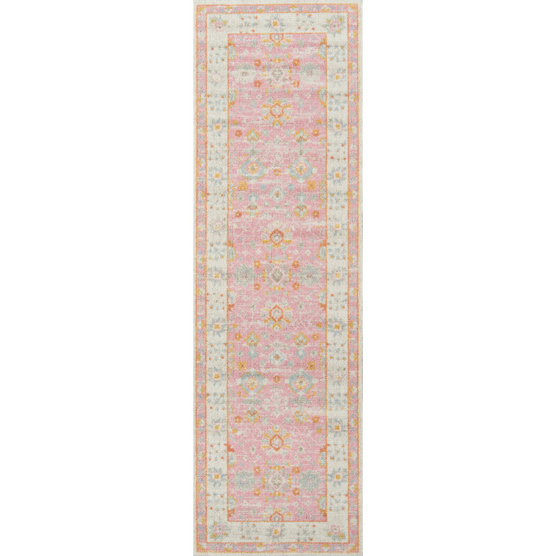 Tapis oriental en laine / nylon rose Guerin, Tapis de couloir 2 pi 3 po x 7 pi 6 po