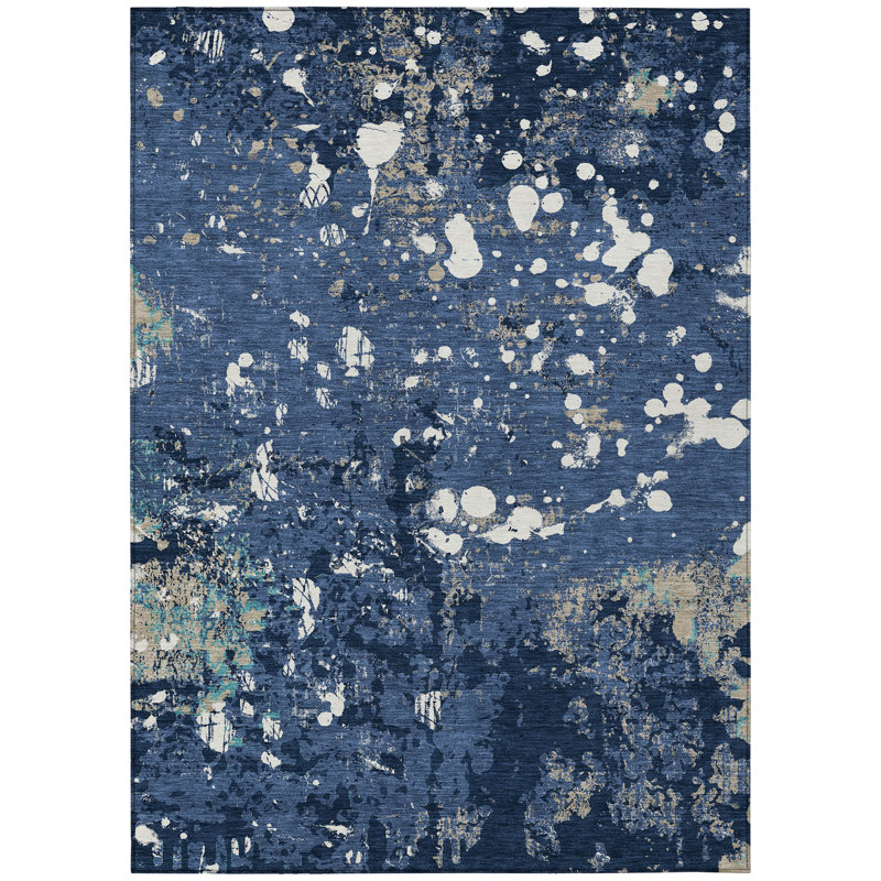 Machine Washable Indoor/Outdoor Chantille ACN2679 Abstract Rug, Navy, 2'6" x 3'10"