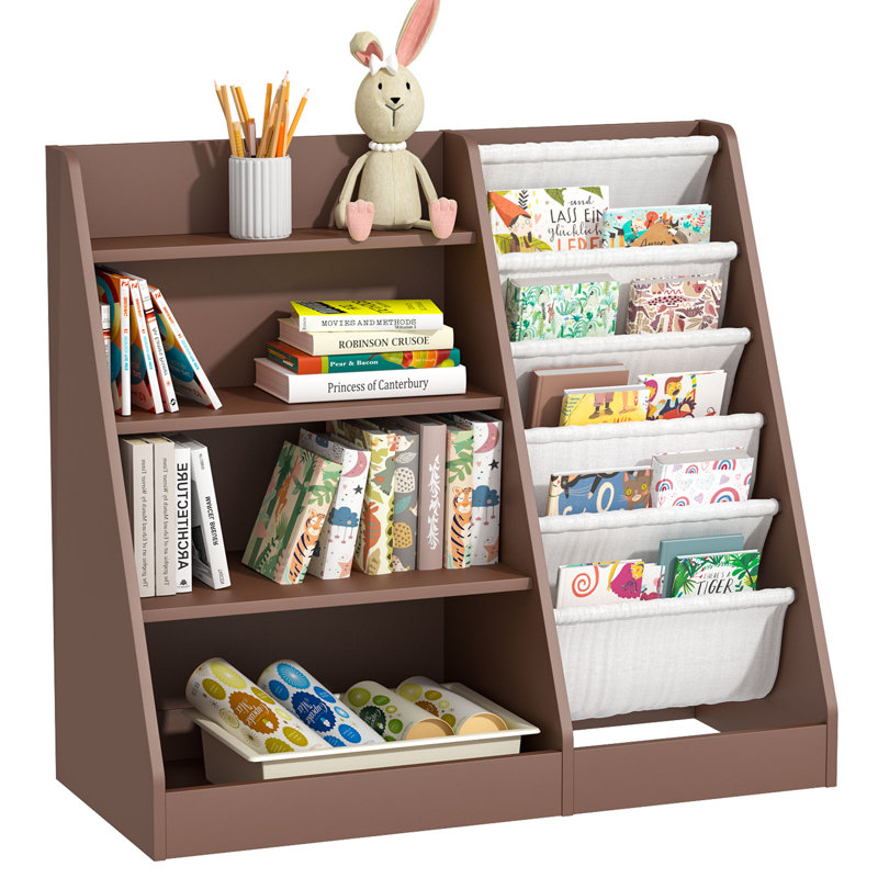 Bibliothèque pour enfants Maggiorina, étagère à livres, armoire de rangement, présentoir à livres, Espresso/blanc