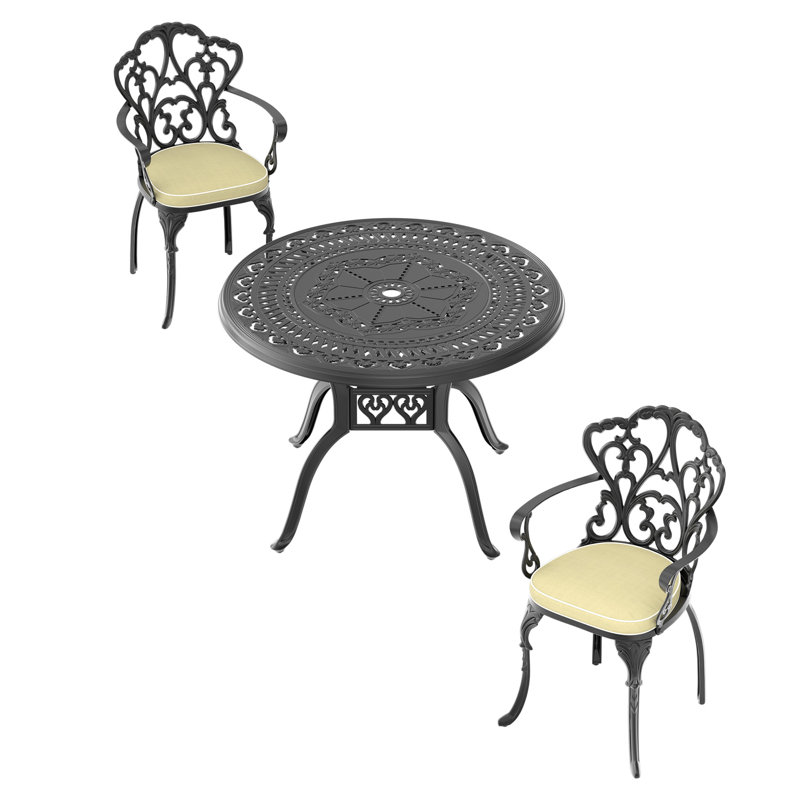 Ensemble de 3 meubles de patio en fonte d'aluminium avec coussins beiges