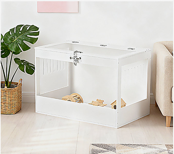 Cage pour animal de compagnie avec couvercle et serrure ouvrable, cabane, accessoires, blanc