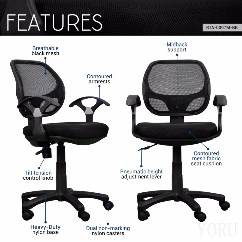 Midback Mesh Task Office Chair, Black