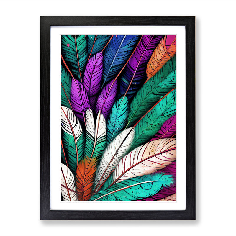 XV1022-4924X Vibrant Feathers No.5 - Print, White, Black Framed Paper, 36cm H x 27cm W