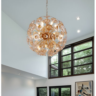 Tinslee Glass Chandelier 24" Dia 18 Light Spuntik Sphere Chandelier